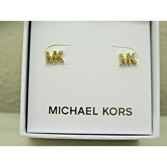 Michael Kors MKJX7632710 MK Logo Stud Earrings Gold toned Crystal Stud Earrings - Picture 3 of 6